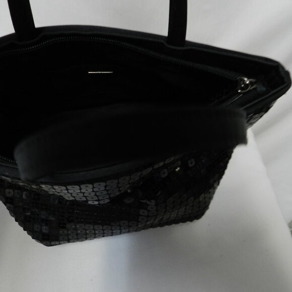 Ann Taylor Vintage black Sequin handbag purse zip top Special Occasion Small - Picture 8 of 11